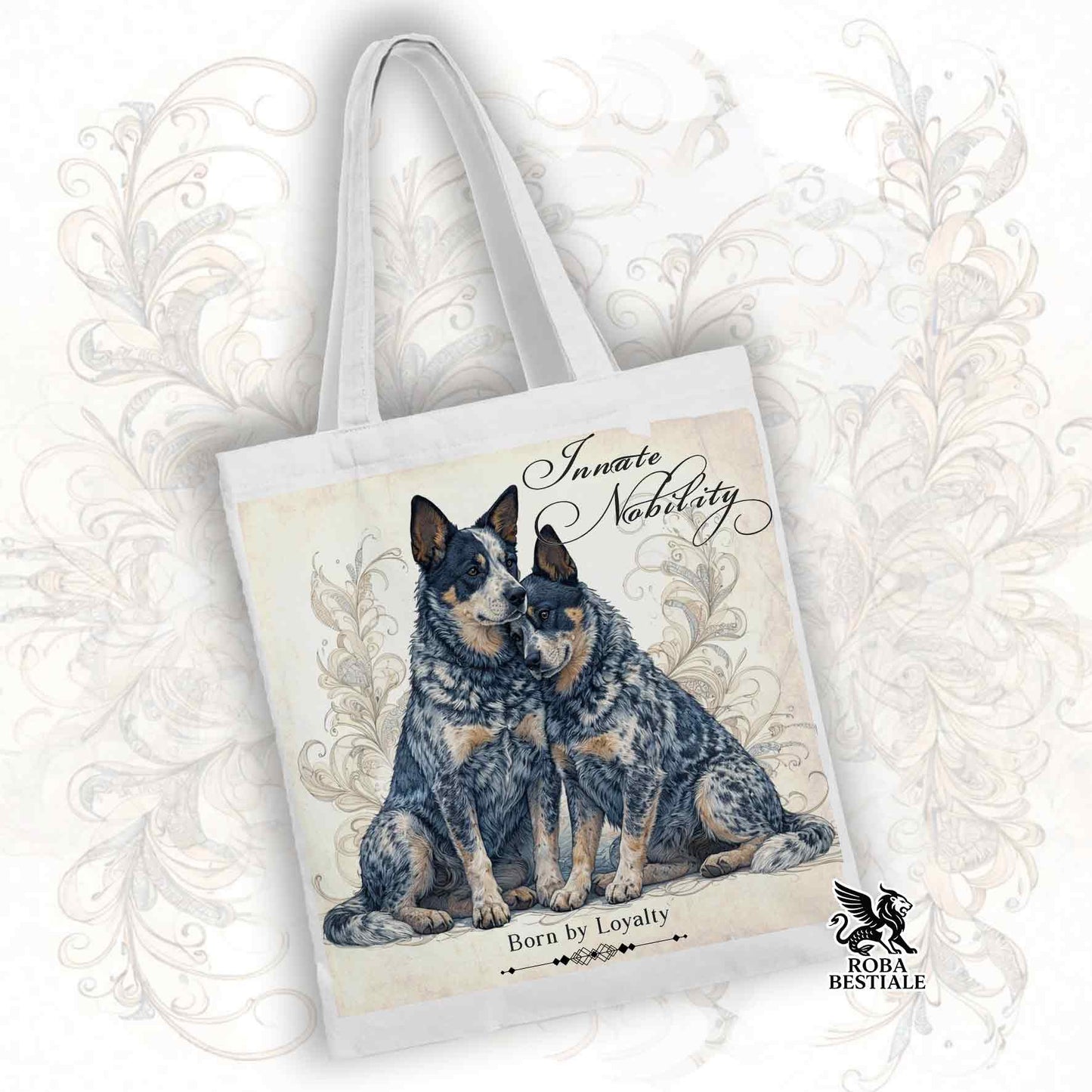 Tote Bag NOBILITY - AUSTRALIAN CATTLE DOG Blue - 100% Cotone - Bianca o Beige