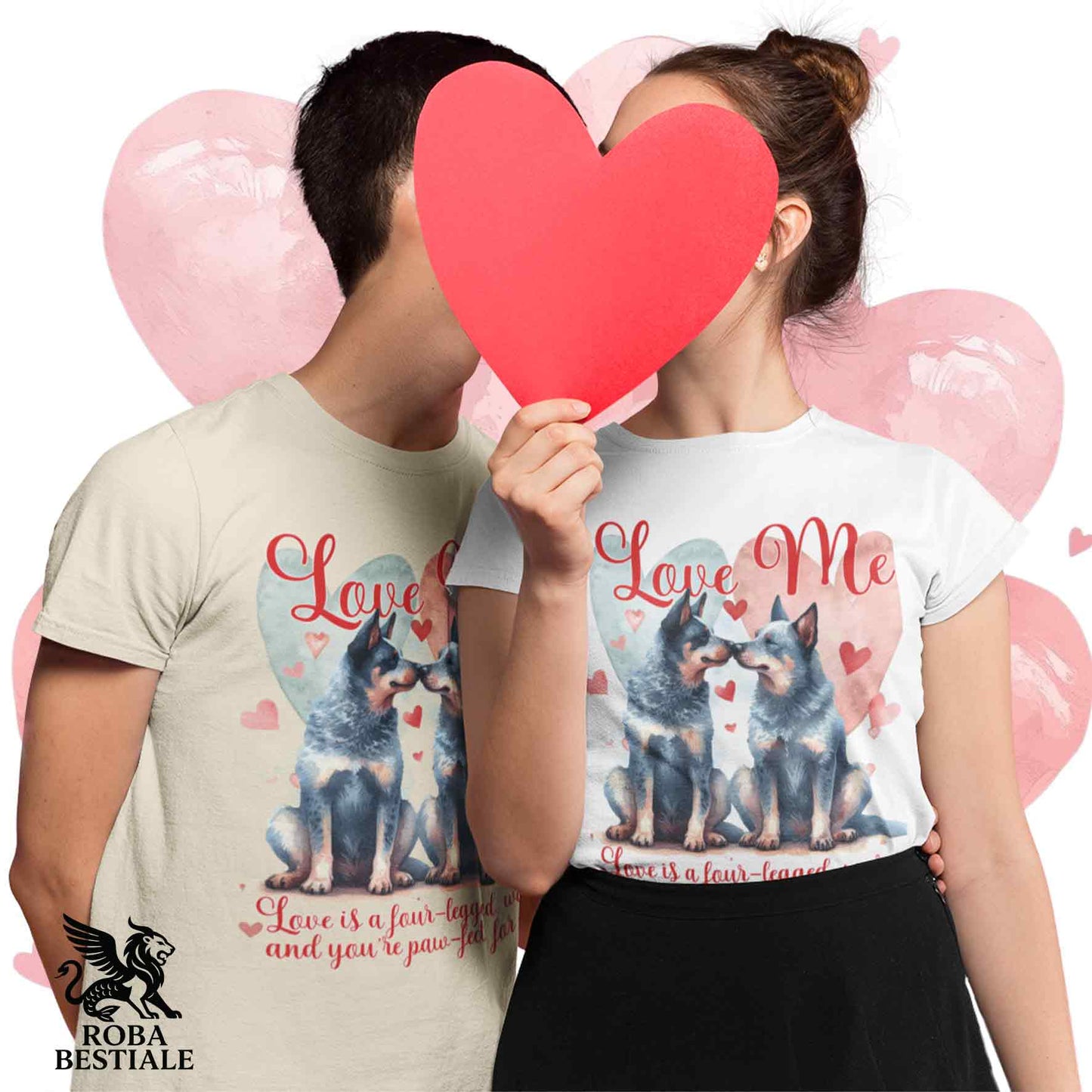 T-shirt LOVE ME - AUSTRALIAN CATTLE DOG Blue - Bianca o Beige, Uomo o Donna - dalla XS alla 5XL