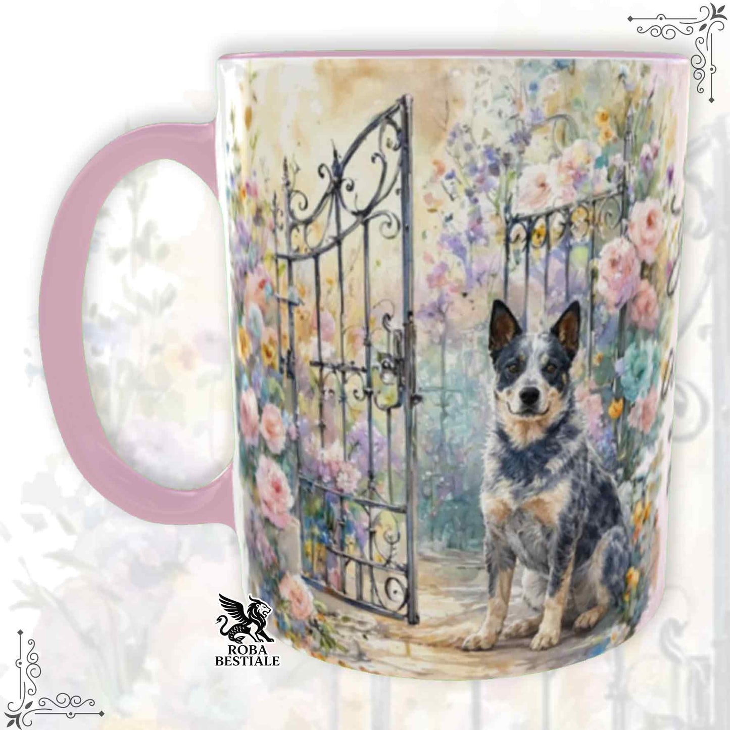 Tazza SECRET GARDEN - AUSTRALIAN CATTLE DOG Blue - Dettagli ROSA - 330 ml - in Ceramica