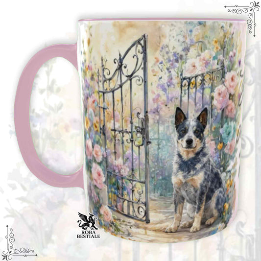 Tazza SECRET GARDEN - AUSTRALIAN CATTLE DOG Blue - Dettagli ROSA - 330 ml - in Ceramica