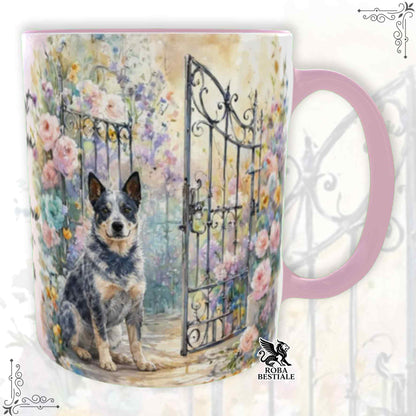 Tazza SECRET GARDEN - AUSTRALIAN CATTLE DOG Blue - Dettagli ROSA - 330 ml - in Ceramica