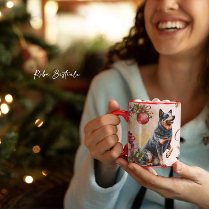 Tazza VINTAGE WINTER - AUSTRALIAN CATTLE DOG Blue - In Ceramica, con dettagli Rossi - 330 ml