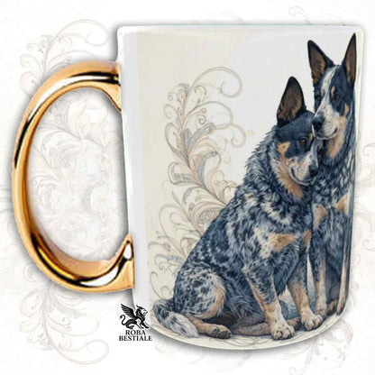 Tazza NOBILITY - AUSTRALIAN CATTLE DOG Blue - Manico ORO - 330 ml - in Ceramica