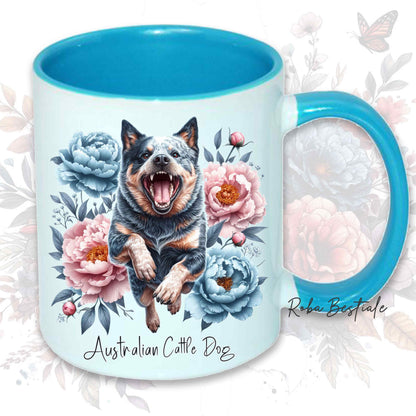 Tazza PEONY - AUSTRALIAN CATTLE DOG Blue - In Ceramica, con manico e interno colorato - 330 ml