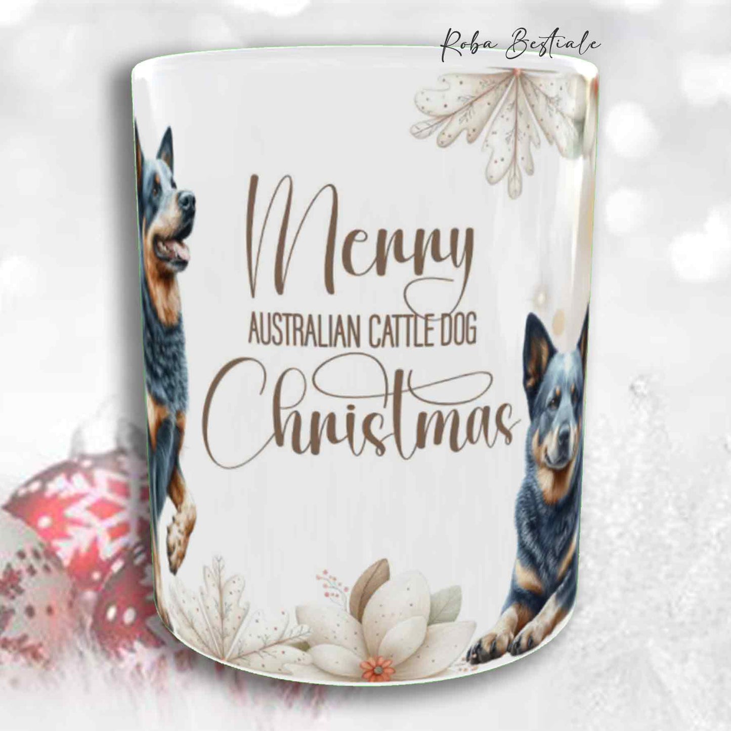 Tazza COZY WINTER - AUSTRALIAN CATTLE DOG Blue - In Ceramica, con manico color Oro - 330 ml