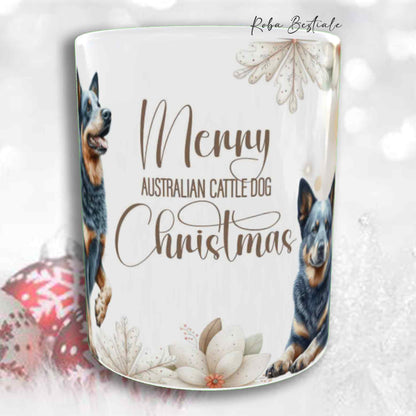 Tazza COZY WINTER - AUSTRALIAN CATTLE DOG Blue - In Ceramica, con manico color Oro - 330 ml