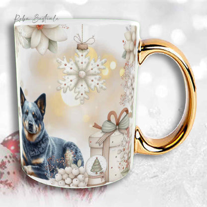Tazza COZY WINTER - AUSTRALIAN CATTLE DOG Blue - In Ceramica, con manico color Oro - 330 ml