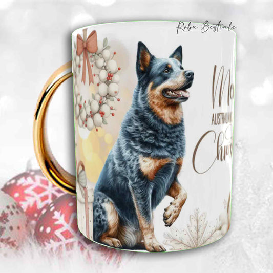 Tazza COZY WINTER - AUSTRALIAN CATTLE DOG Blue - In Ceramica, con manico color Oro - 330 ml