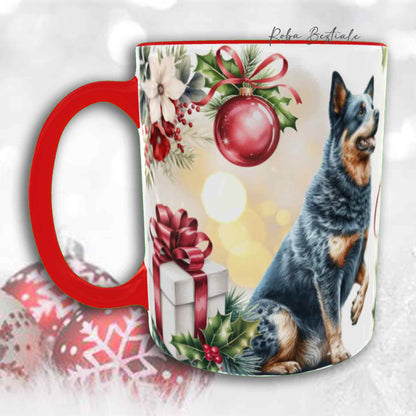 Tazza VINTAGE WINTER - AUSTRALIAN CATTLE DOG Blue - In Ceramica, con dettagli Rossi - 330 ml