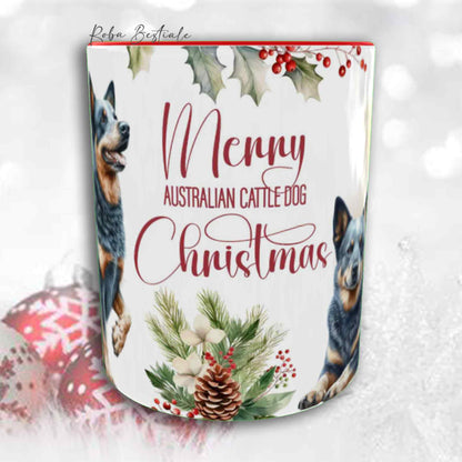 Tazza VINTAGE WINTER - AUSTRALIAN CATTLE DOG Blue - In Ceramica, con dettagli Rossi - 330 ml
