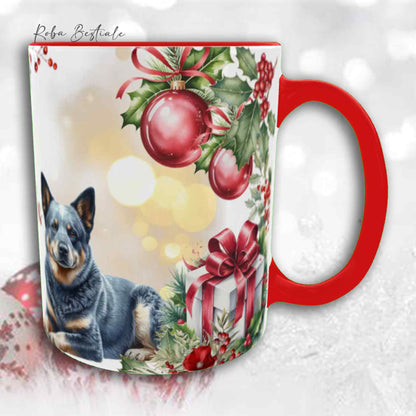 Tazza VINTAGE WINTER - AUSTRALIAN CATTLE DOG Blue - In Ceramica, con dettagli Rossi - 330 ml