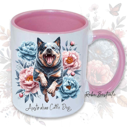 Tazza PEONY - AUSTRALIAN CATTLE DOG Blue - In Ceramica, con manico e interno colorato - 330 ml