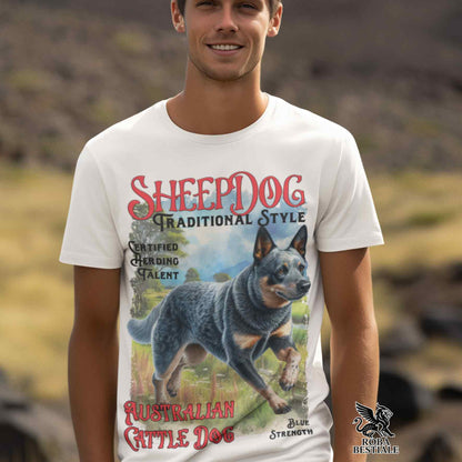 T-Shirt VINTAGE SHEEPDOG - AUSTRALIAN CATTLE DOG Blue - Bianca o Beige, da Uomo o da Donna - dalla XS alla 5XL