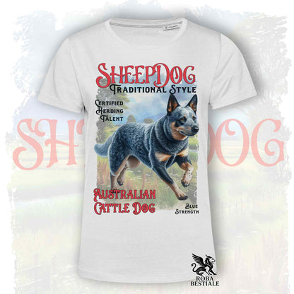 T-Shirt VINTAGE SHEEPDOG - AUSTRALIAN CATTLE DOG Blue - Bianca o Beige, da Uomo o da Donna - dalla XS alla 5XL
