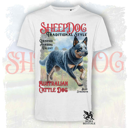 T-Shirt VINTAGE SHEEPDOG - AUSTRALIAN CATTLE DOG Blue - Bianca o Beige, da Uomo o da Donna - dalla XS alla 5XL