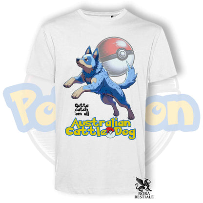 T-Shirt POKEMON - AUSTRALIAN CATTLE DOG Blue - Bianca o Beige, da Uomo o da Donna - dalla XS alla 5XL