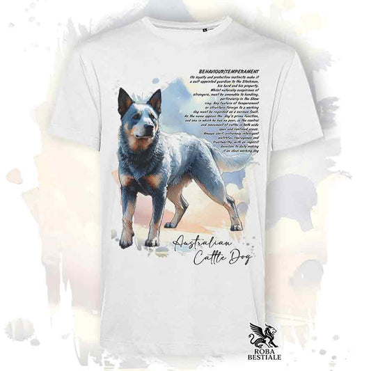 T-Shirt BEHAVIOR - AUSTRALIAN CATTLE DOG Blue - Bianca o Beige, da Uomo o da Donna - dalla XS alla 5XL