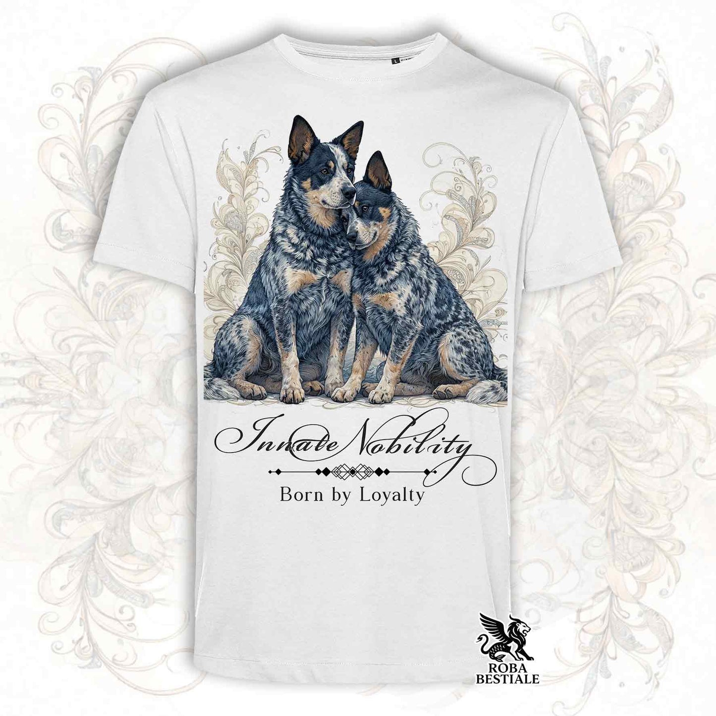 T-Shirt NOBILITY - AUSTRALIAN CATTLE DOG Blue - Bianca o Beige, da Uomo o da Donna - dalla XS alla 5XL