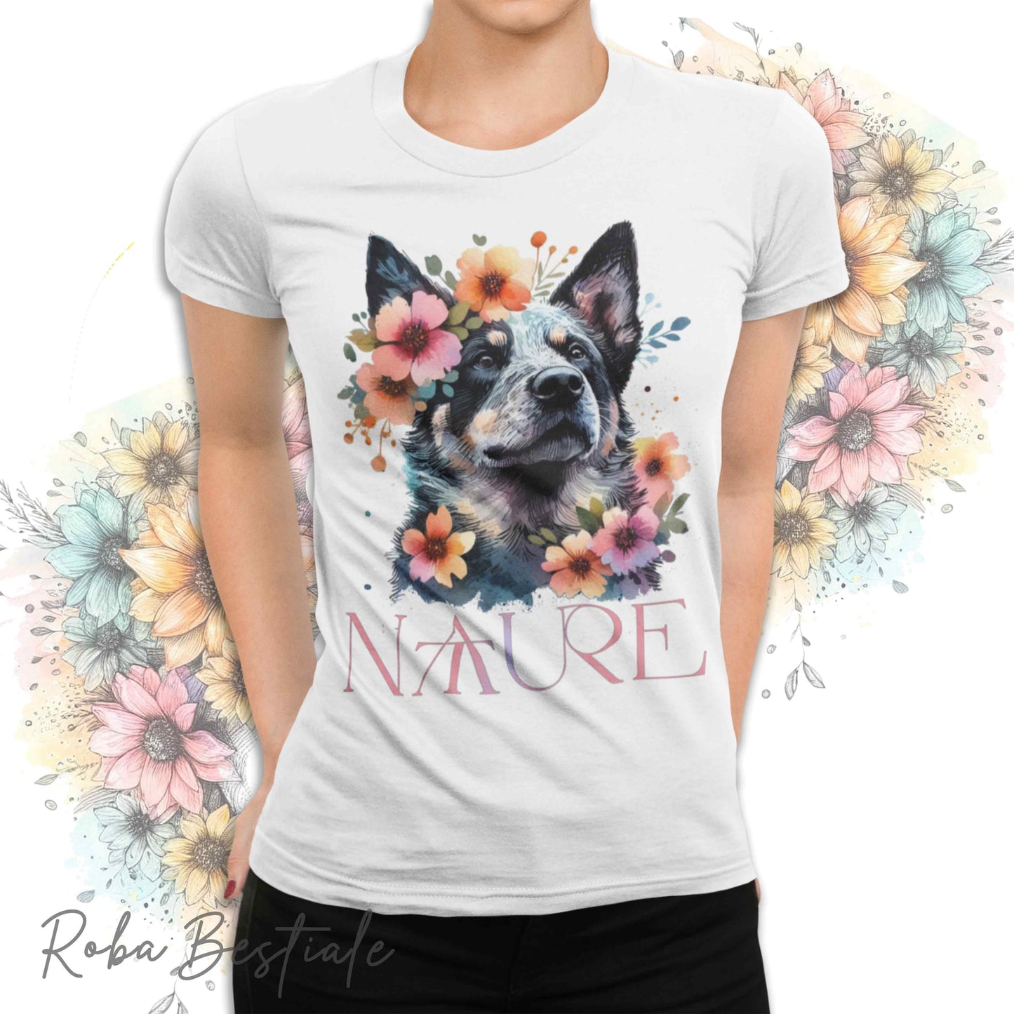 T-Shirt NATURE - AUSTRALIAN CATTLE DOG Blue - Bianca, Uomo o Donna - dalla XS alla 5XL