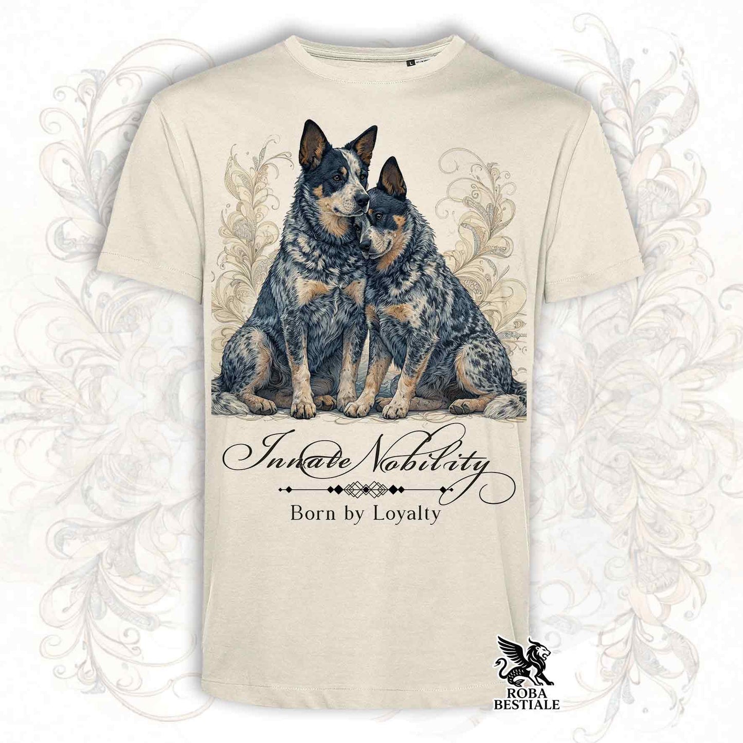 T-Shirt NOBILITY - AUSTRALIAN CATTLE DOG Blue - Bianca o Beige, da Uomo o da Donna - dalla XS alla 5XL