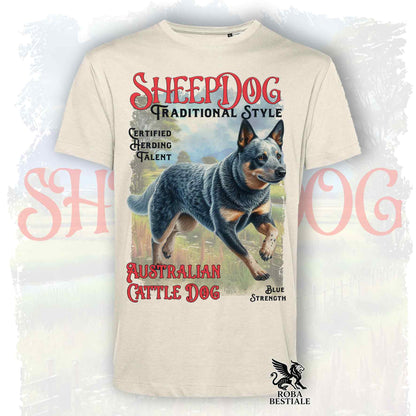 T-Shirt VINTAGE SHEEPDOG - AUSTRALIAN CATTLE DOG Blue - Bianca o Beige, da Uomo o da Donna - dalla XS alla 5XL