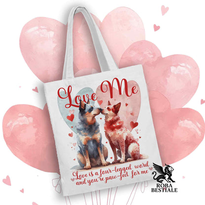 Tote Bag LOVE ME - AUSTRALIAN CATTLE DOG Blue + Red - 100% Cotone - Bianca o Beige