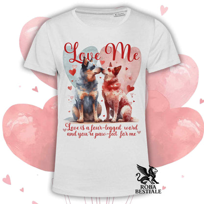 T-shirt LOVE ME - AUSTRALIAN CATTLE DOG Blue + Red - Bianca o Beige, Uomo o Donna - dalla XS alla 5XL