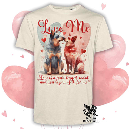 T-shirt LOVE ME - AUSTRALIAN CATTLE DOG Blue + Red - Bianca o Beige, Uomo o Donna - dalla XS alla 5XL