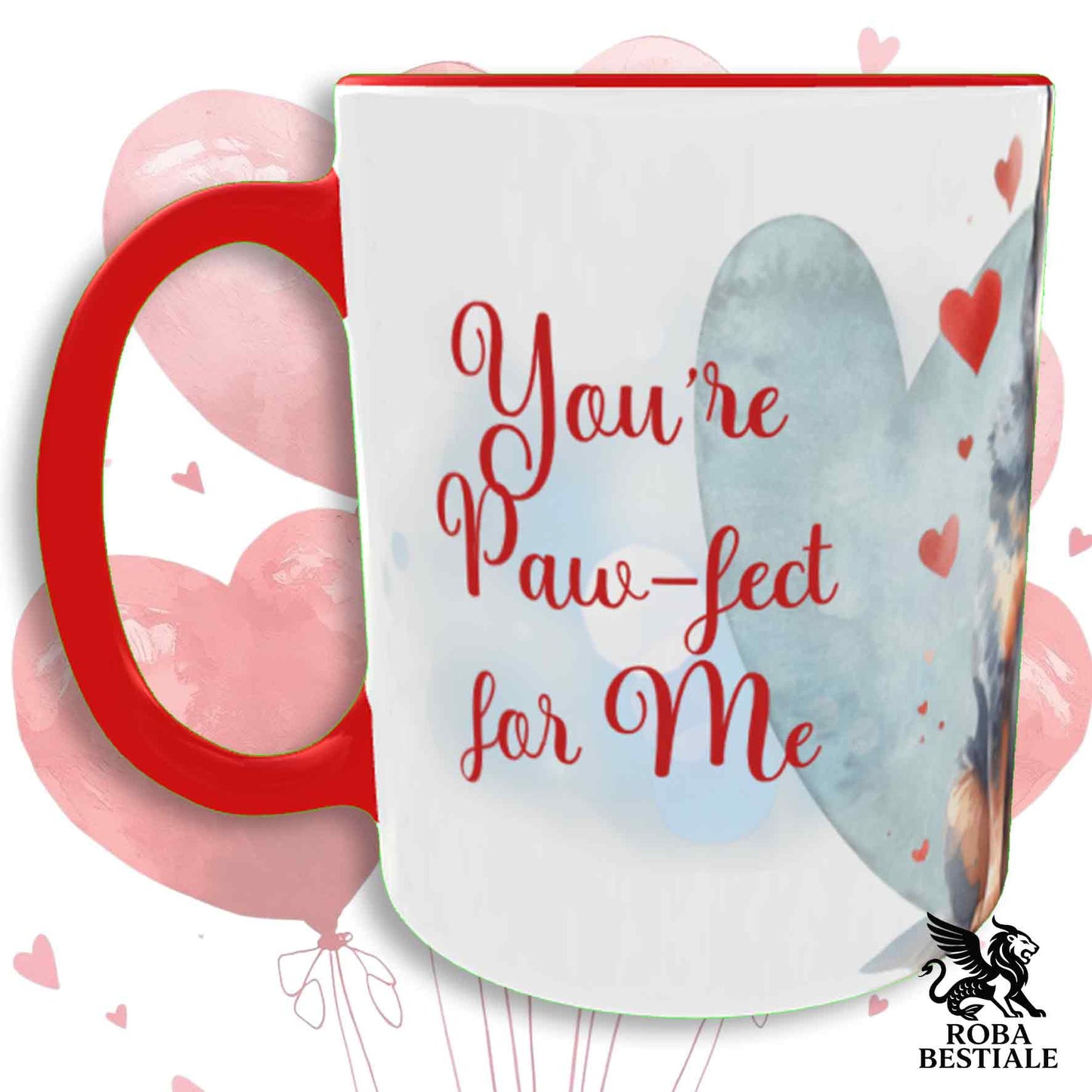 Tazza LOVE ME - AUSTRALIAN CATTLE DOG Blue + Red - In Ceramica, con dettagli Rossi - 330 ml