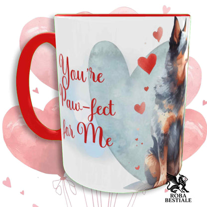 Tazza LOVE ME - AUSTRALIAN CATTLE DOG Blue + Red - In Ceramica, con dettagli Rossi - 330 ml