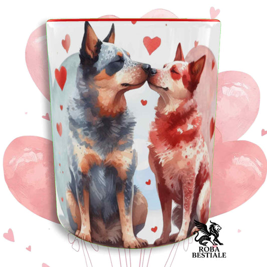 Tazza LOVE ME - AUSTRALIAN CATTLE DOG Blue + Red - In Ceramica, con dettagli Rossi - 330 ml