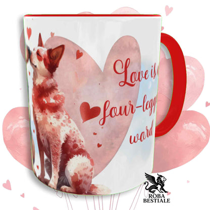 Tazza LOVE ME - AUSTRALIAN CATTLE DOG Blue + Red - In Ceramica, con dettagli Rossi - 330 ml
