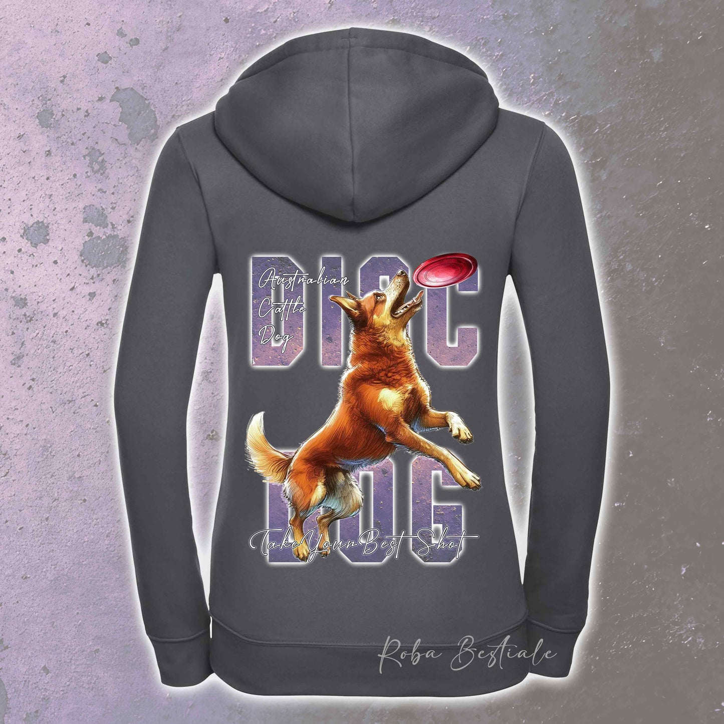 Felpa APTITUDE - DISC DOG - AUSTRALIAN CATTLE DOG Red - Con Cappuccio e Full Zip, Uomo o Donna, in tanti colori - dalla XS alla 5XL