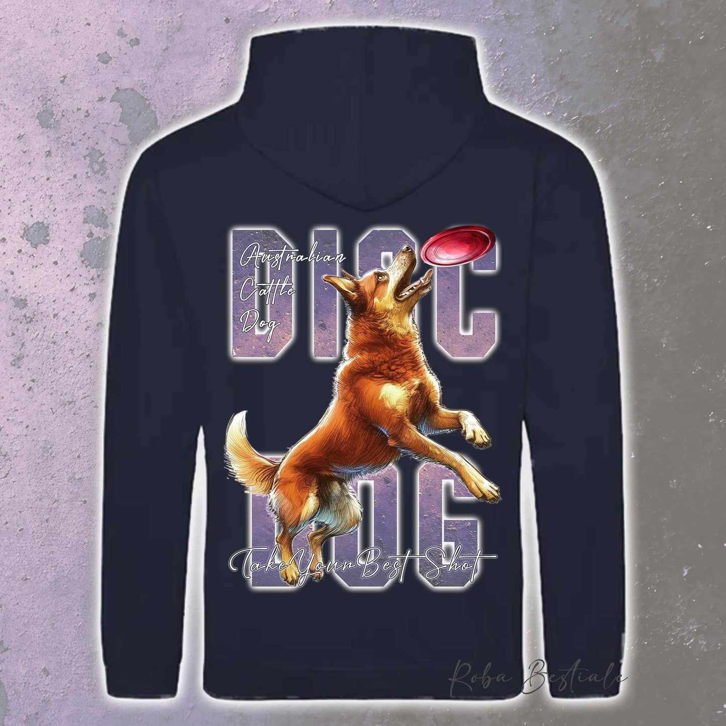 Felpa APTITUDE - DISC DOG - AUSTRALIAN CATTLE DOG Red - Con Cappuccio e Tasconi, Unisex, in tanti colori - dalla XS alla 5XL