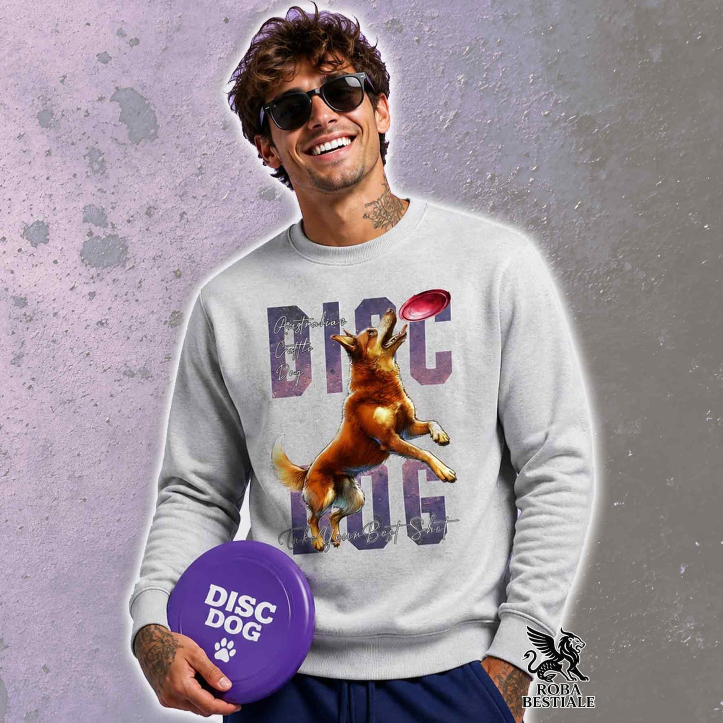 APTITUDE Winter Sweatshirt - DISC DOG - AUSTRALIAN CATTLE DOG Red - Crew Neck, Unisex, color of choice - from XS to 3XL