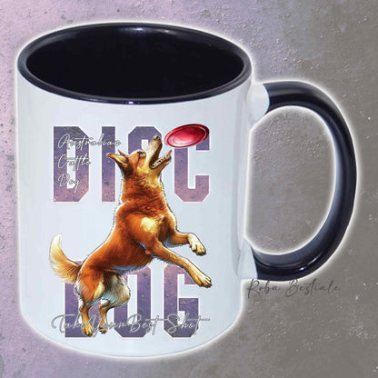 Tazza APTITUDE - DISC DOG - AUSTRALIAN CATTLE DOG Red - In Ceramica, con manico e interno colorato - 330 ml