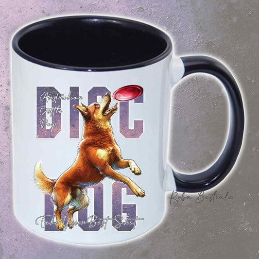 Tazza APTITUDE - DISC DOG - AUSTRALIAN CATTLE DOG Red - In Ceramica, con manico e interno colorato - 330 ml