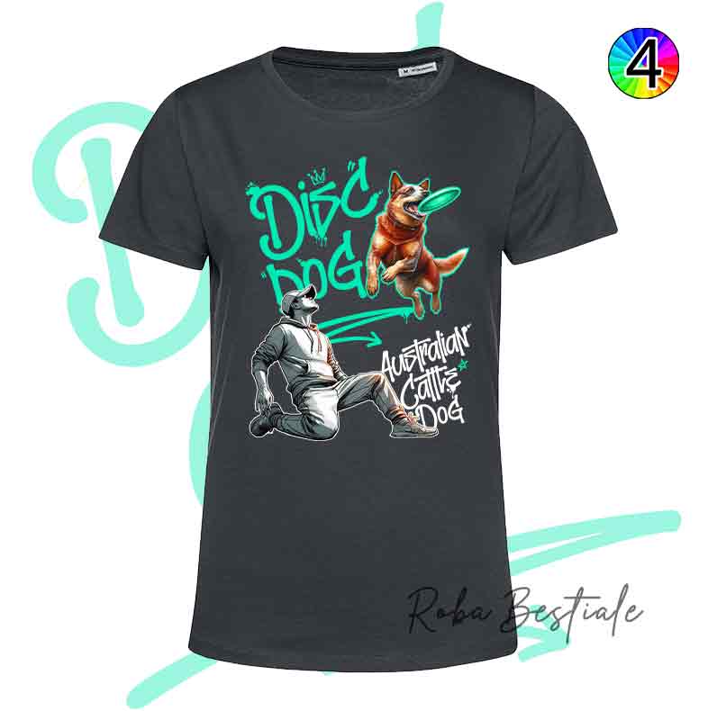 T-Shirt NERA Disc Dog GRAFFITI - AUSTRALIAN CATTLE DOG Red - Design "BOY" - Dettagli in 4 colori!