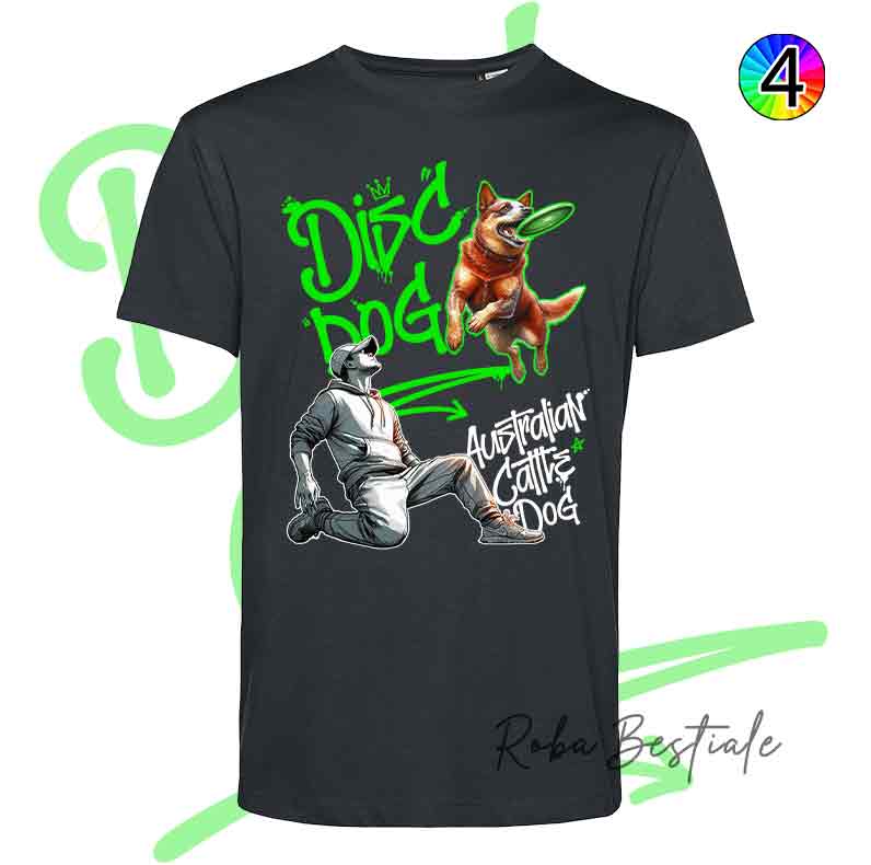T-Shirt NERA Disc Dog GRAFFITI - AUSTRALIAN CATTLE DOG Red - Design "BOY" - Dettagli in 4 colori!