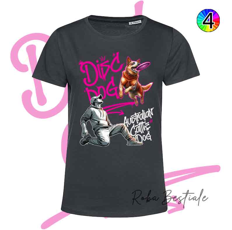 T-Shirt NERA Disc Dog GRAFFITI - AUSTRALIAN CATTLE DOG Red - Design "BOY" - Dettagli in 4 colori!