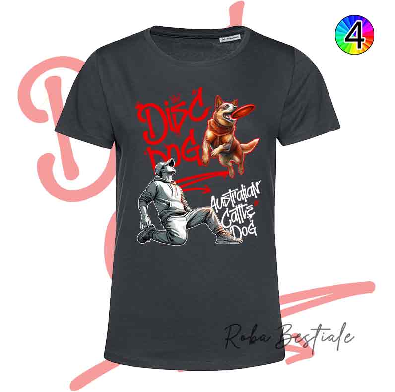 T-Shirt NERA Disc Dog GRAFFITI - AUSTRALIAN CATTLE DOG Red - Design "BOY" - Dettagli in 4 colori!