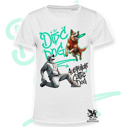 T-Shirt DISC DOG Graffiti "BOY" - AUSTRALIAN CATTLE DOG Red - Bianca, colore dettagli a scelta - dalla XS alla 5XL