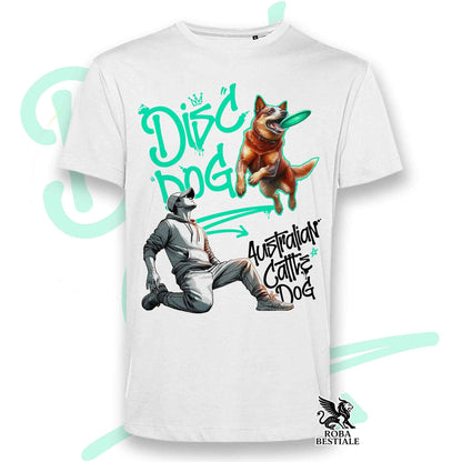T-Shirt DISC DOG Graffiti "BOY" - AUSTRALIAN CATTLE DOG Red - Bianca, colore dettagli a scelta - dalla XS alla 5XL