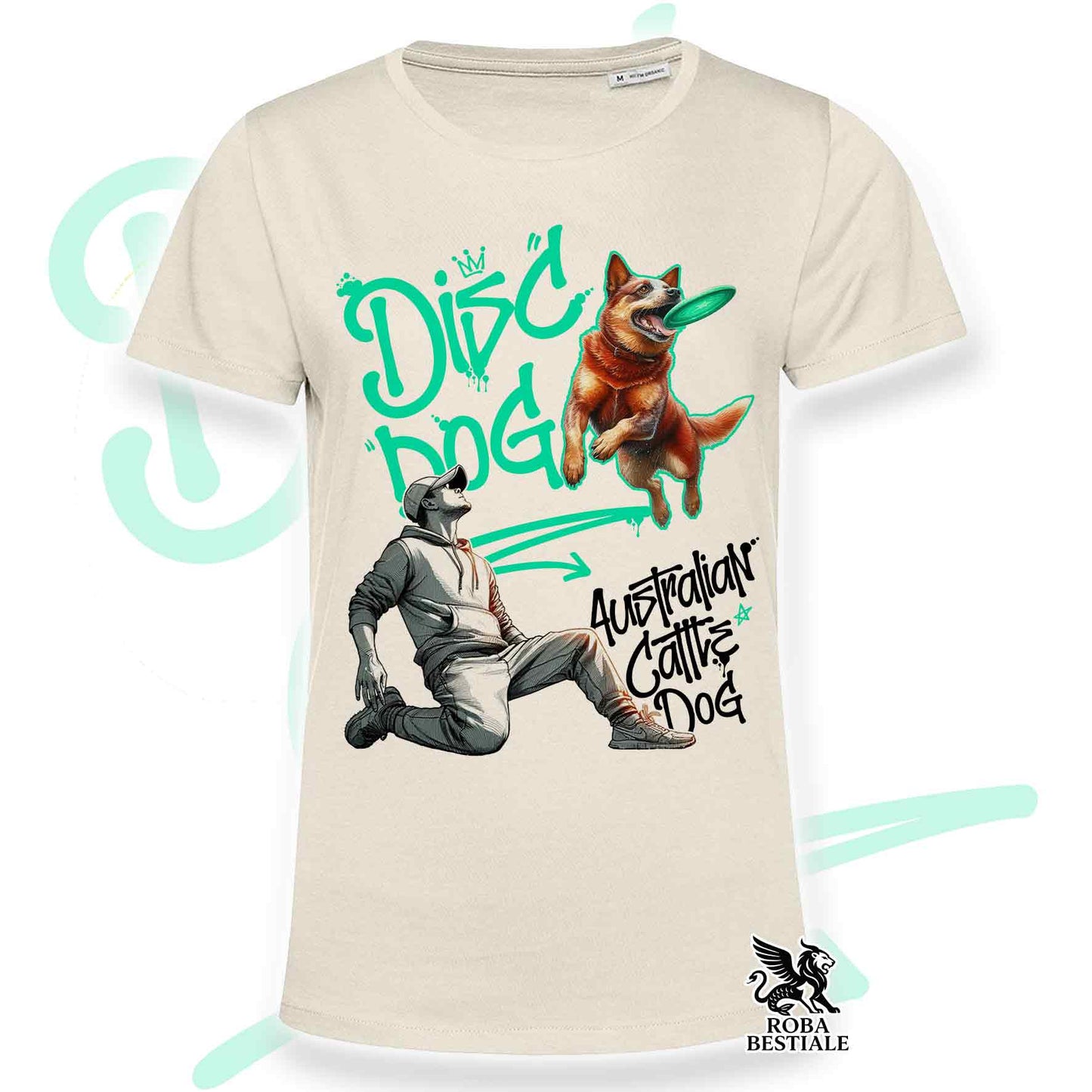T-Shirt DISC DOG Graffiti "BOY" - AUSTRALIAN CATTLE DOG Red - Off White, colore dettagli a scelta - dalla XS alla 2XL