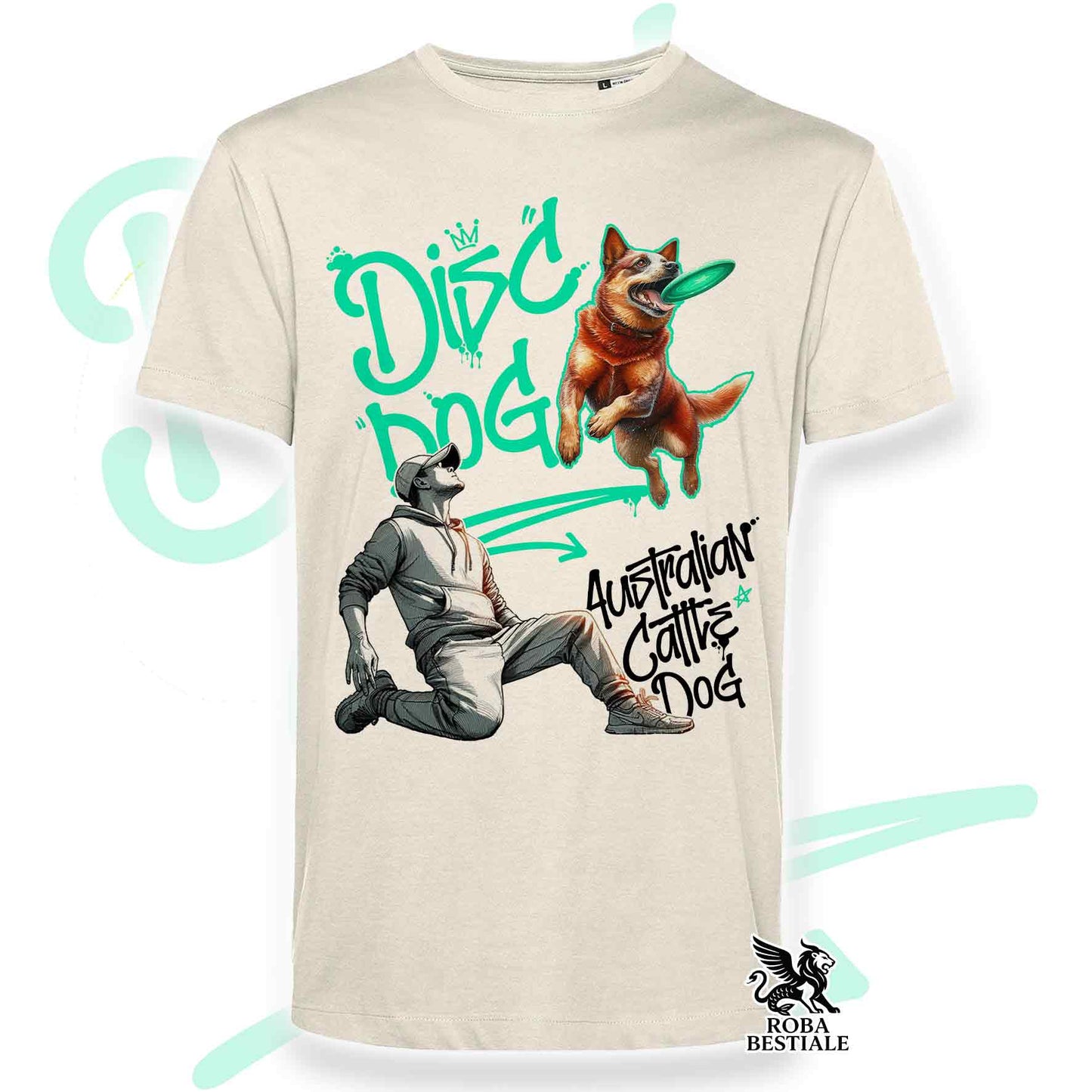 T-Shirt DISC DOG Graffiti "BOY" - AUSTRALIAN CATTLE DOG Red - Off White, colore dettagli a scelta - dalla XS alla 2XL