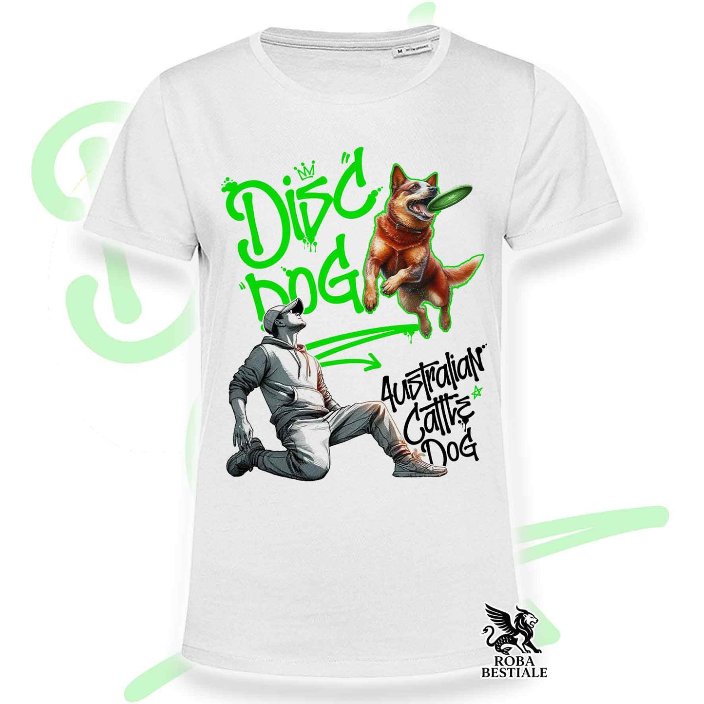 T-Shirt DISC DOG Graffiti "BOY" - AUSTRALIAN CATTLE DOG Red - Bianca, colore dettagli a scelta - dalla XS alla 5XL