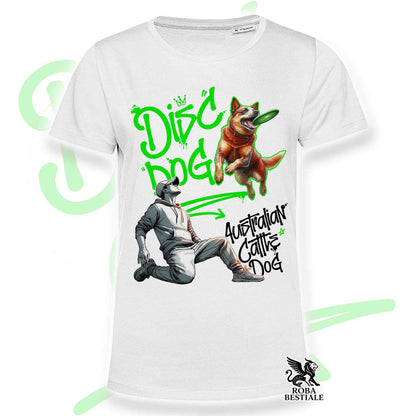 T-Shirt DISC DOG Graffiti "BOY" - AUSTRALIAN CATTLE DOG Red - Bianca, colore dettagli a scelta - dalla XS alla 5XL