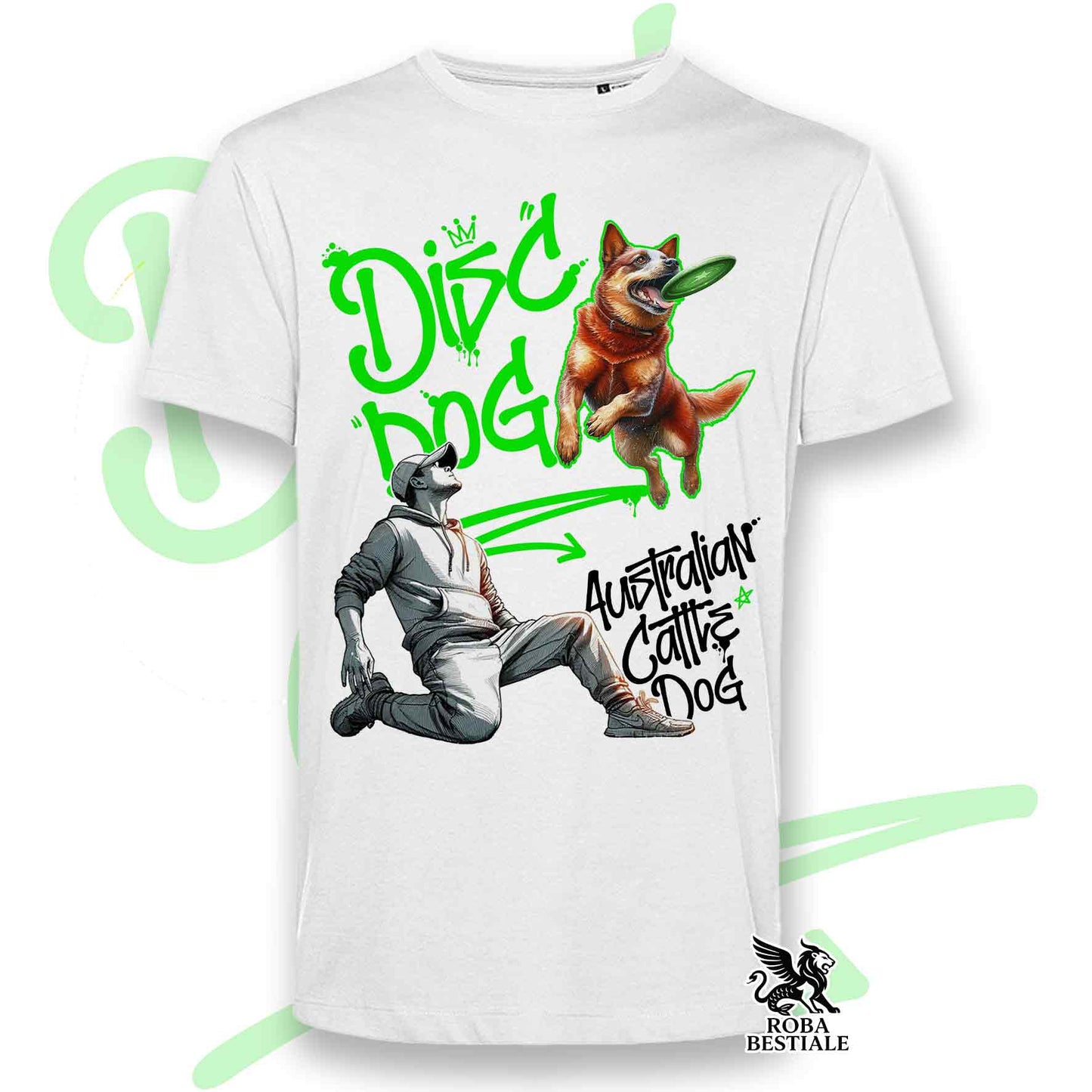 T-Shirt DISC DOG Graffiti "BOY" - AUSTRALIAN CATTLE DOG Red - Bianca, colore dettagli a scelta - dalla XS alla 5XL
