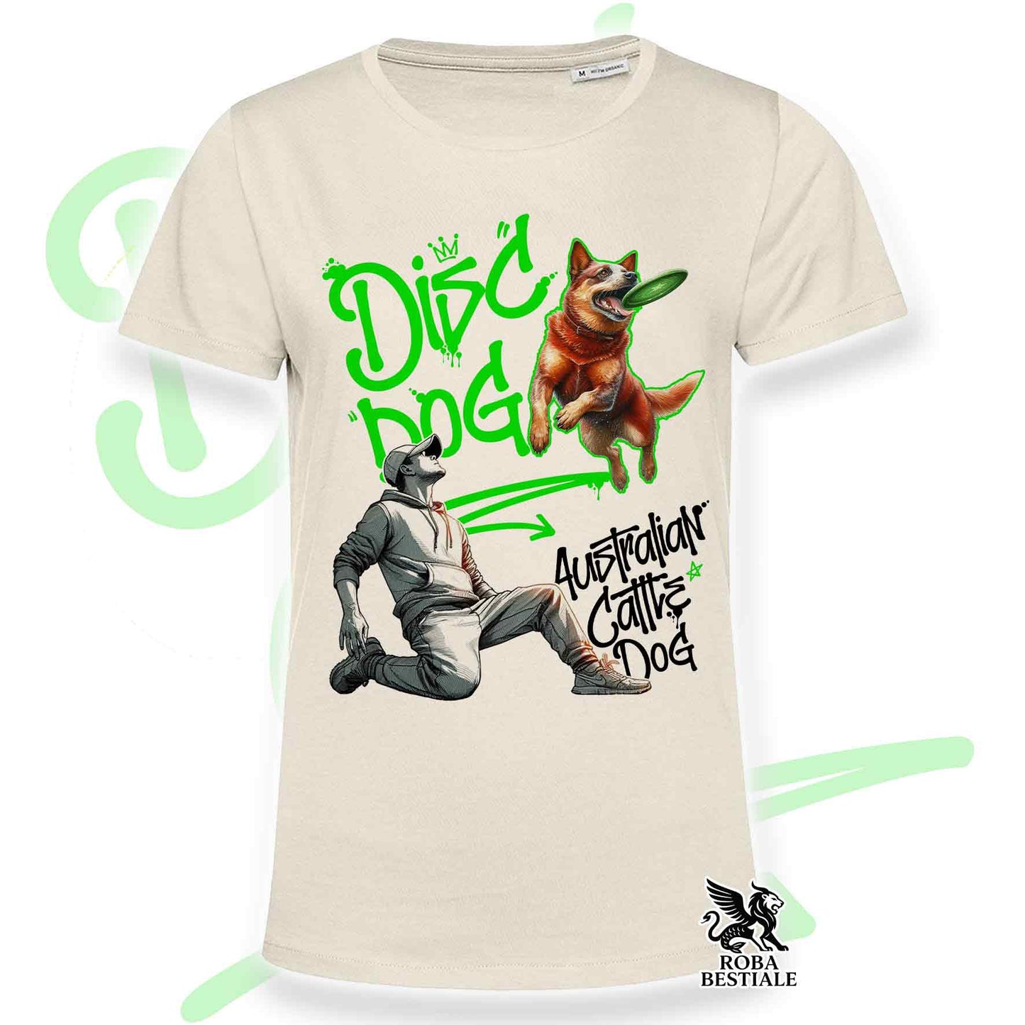 T-Shirt DISC DOG Graffiti "BOY" - AUSTRALIAN CATTLE DOG Red - Off White, colore dettagli a scelta - dalla XS alla 2XL