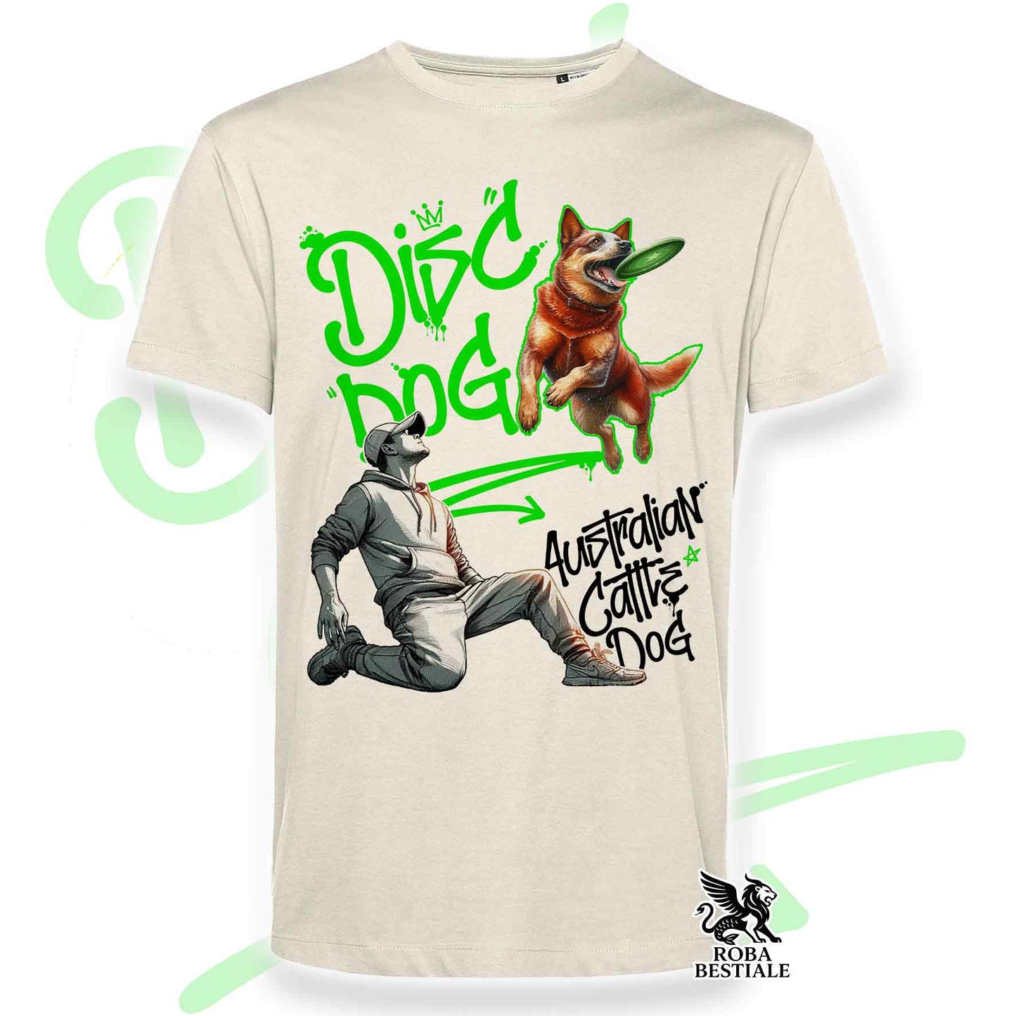 T-Shirt DISC DOG Graffiti "BOY" - AUSTRALIAN CATTLE DOG Red - Off White, colore dettagli a scelta - dalla XS alla 2XL